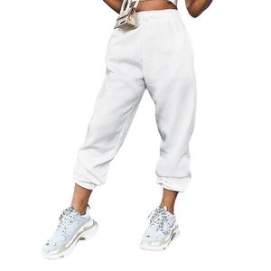 Athletic Gym Sports Jogger Pants Thick Sweatpant Slacks Trousers White
